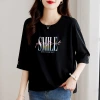 Summer new white round-neck five-quarter sleeve T-shirt for women 2025 Loose and thin mid-sleeved base layer Application Scenario